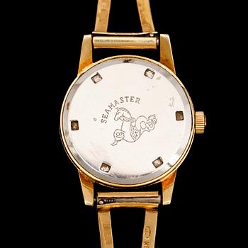 DAMARMBANDSUR, guld på stål, Omega Seamaster, stelt armband 18 k guld. Tot vikt ca 11 g.