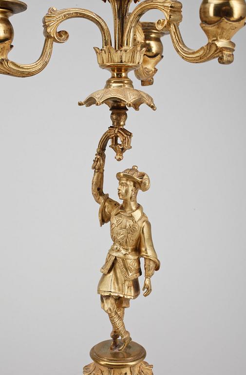 KANDELABRAR, ett par, senempire, förgylld mässing, 1800-talets slut.