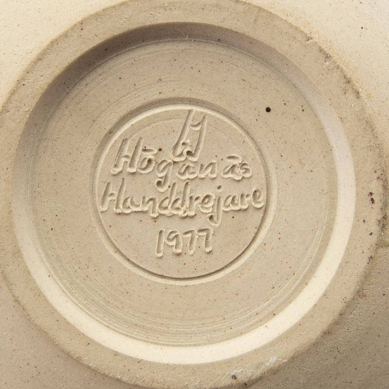 A set of six vases and a dish, by different makers, Höganäs and Vallåkra.