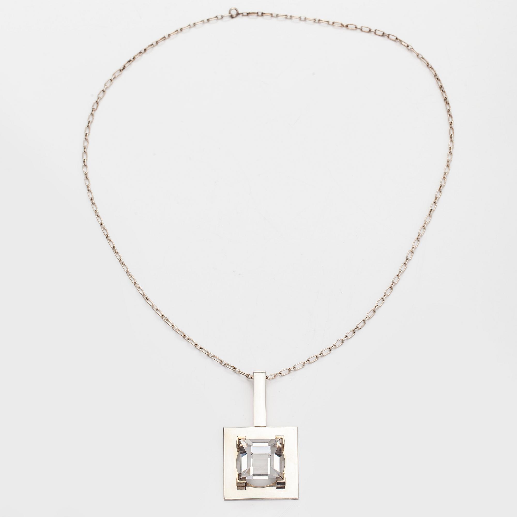 Mirjam Salminen, pendant and chain, faceted synthetic spinel, silver, Kaunis Koru 1974.