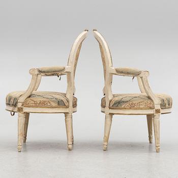 A pair of Gustavian armchairs, Sweden, end of the 18th century.