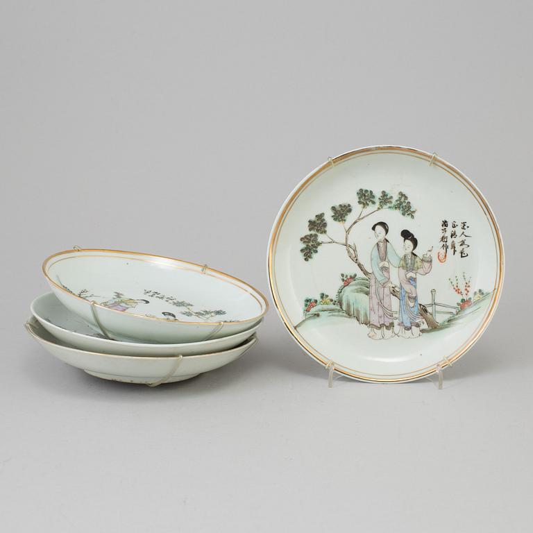 A set of four Chinese famille rose porcelain dishes, 20th century.