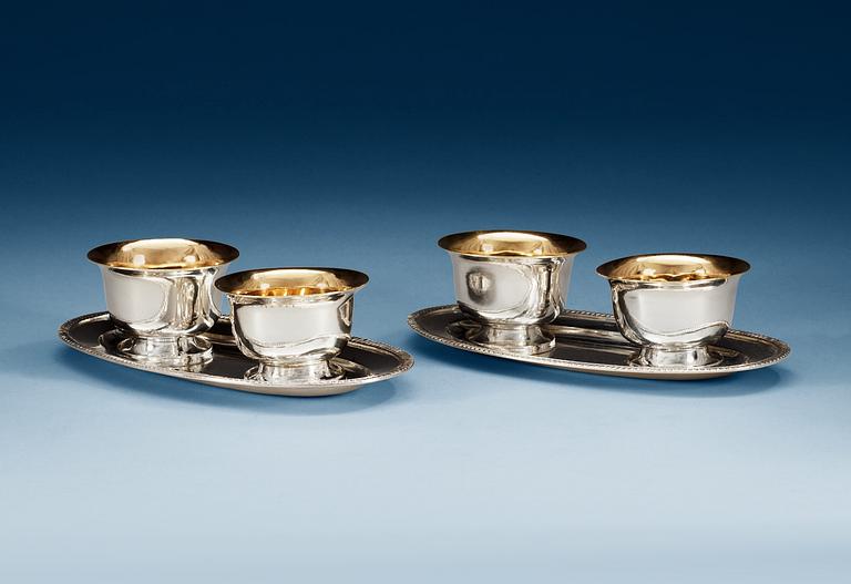 A pair of Swedish 19th century parcel-gilt jam bowls, makers mark of Gustaf Möllenborg, Stockholm 1831.