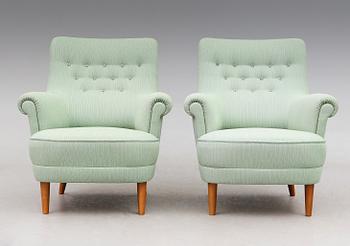 FÅTÖLJER, 1 par, "Hemmakväll", Carl Malmsten, O.H. Sjögren, Tranås, 1900-talets andra hälft.