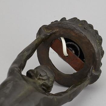 GERDA SPRINCHORN, an Art Nouveau green patinated bronze lamp "The Sun", Herman Bergman, Stockholm, early 20th century.