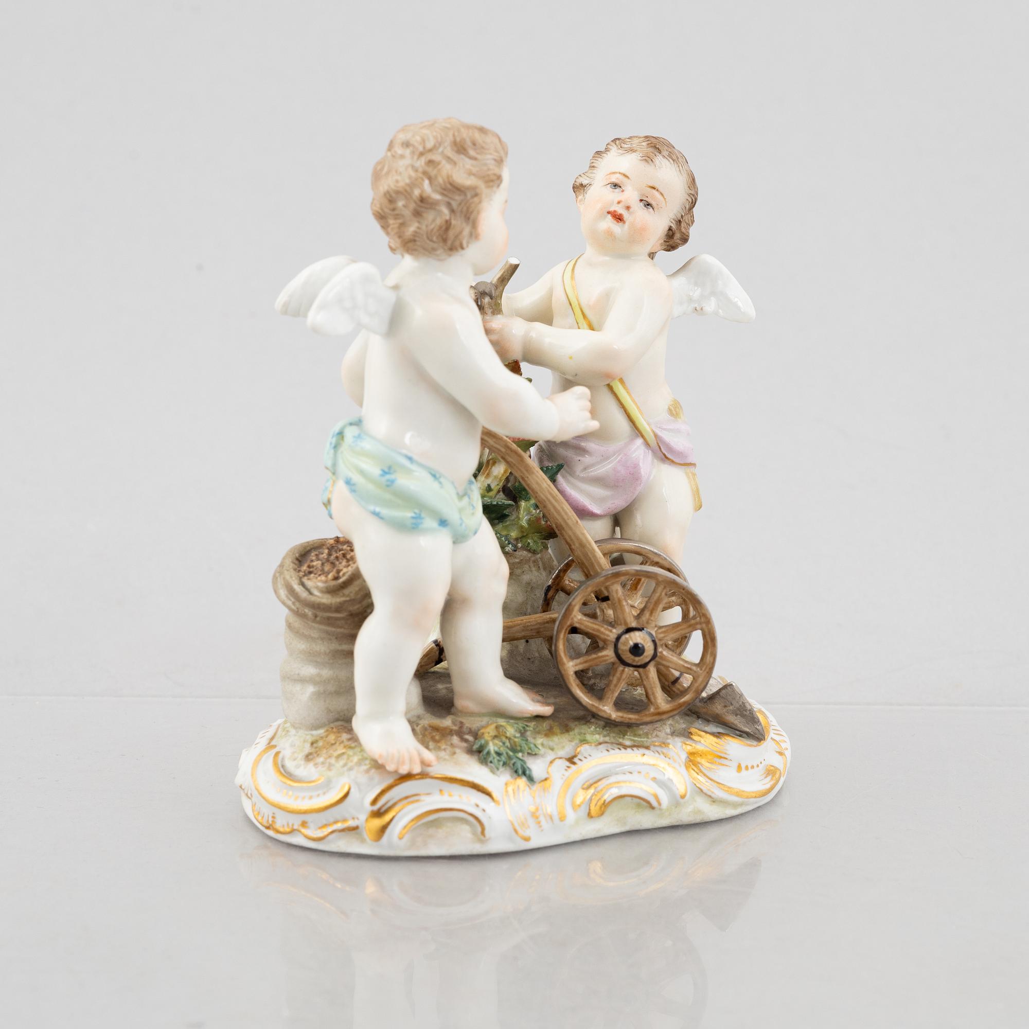 Five porcelain figurines, Meissen, Germany, late 19th century and Meissen-like marks, 20th century.