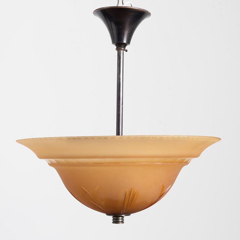 Edward Hald, taklampa, Orrefors, 1930-tal.