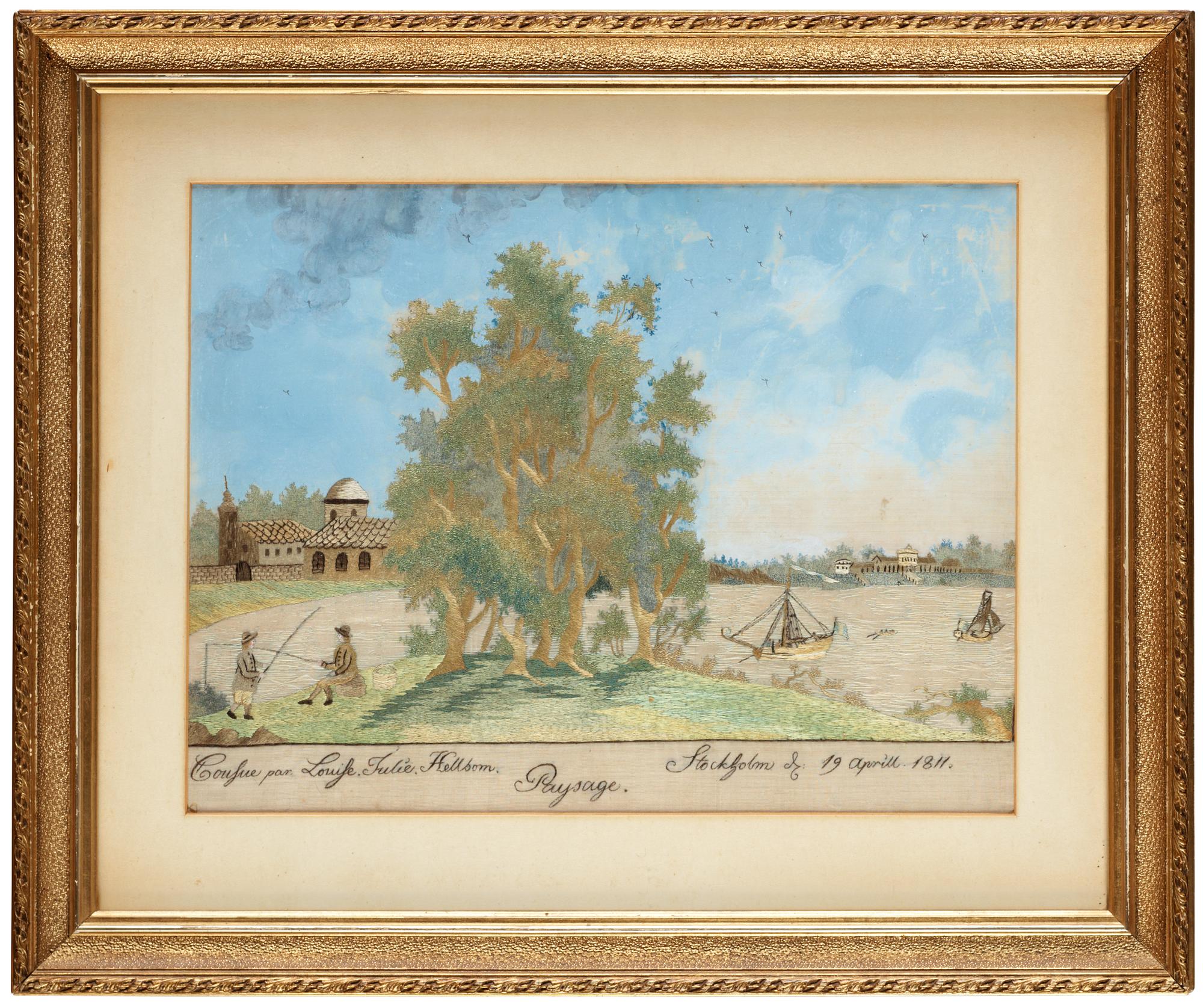 BRODERADE TAVLOR, 1 par. 26,5 x 35 cm vardera. Stockholm 1811.