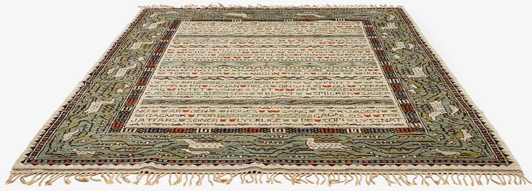 Märta Måås-Fjetterström, matta, "Ordspråksmattan" (Havamal), flossa, ca 341 x 223 cm, signerad AB MMF.