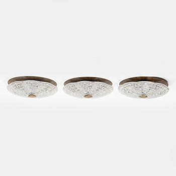 Carl Fagerlund, a set of three ceiling lamps, Orrefors second half of the 20th century.