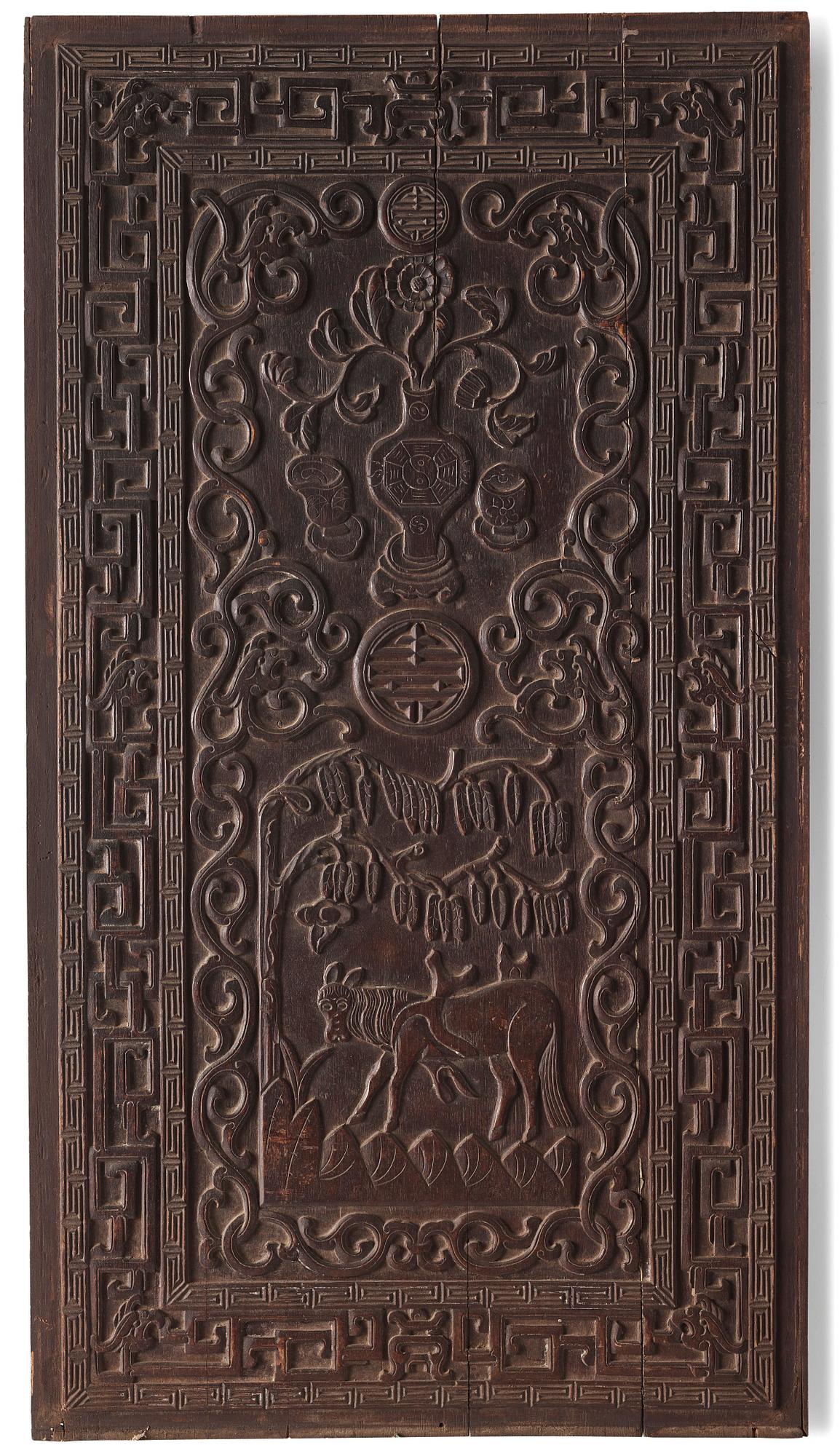Paneler, tre stycken, hardwood, Qingdynastin.
