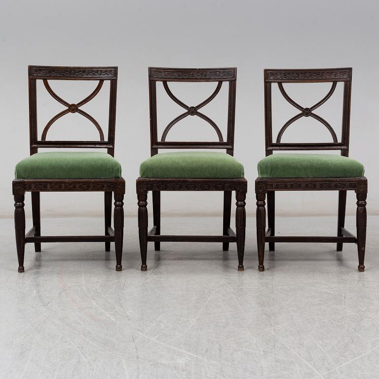 A set of three late gustavian chairs, early 19th century.