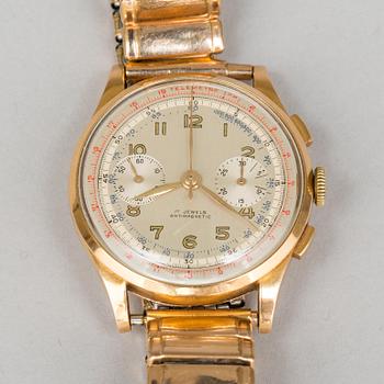 ARMBANDUR, herr, chronograph, Swiss, 17 jewels, antimagnetic. 18k guld.