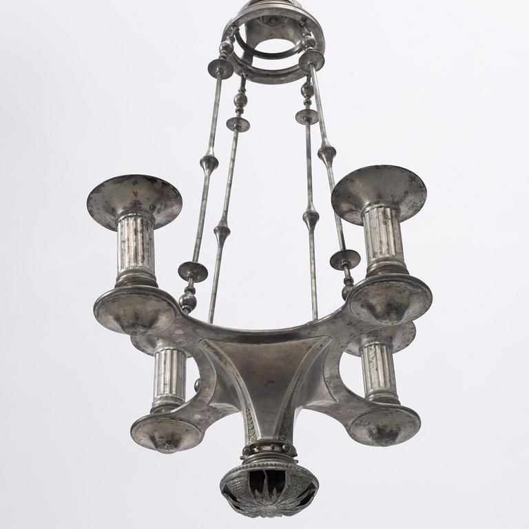 Ferdinand Boberg, a pewter chandelier, Santessons Tenngjuteri, Stockholm 1904.