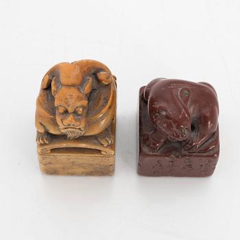 Two Chinese seals, in red and yellow stone.