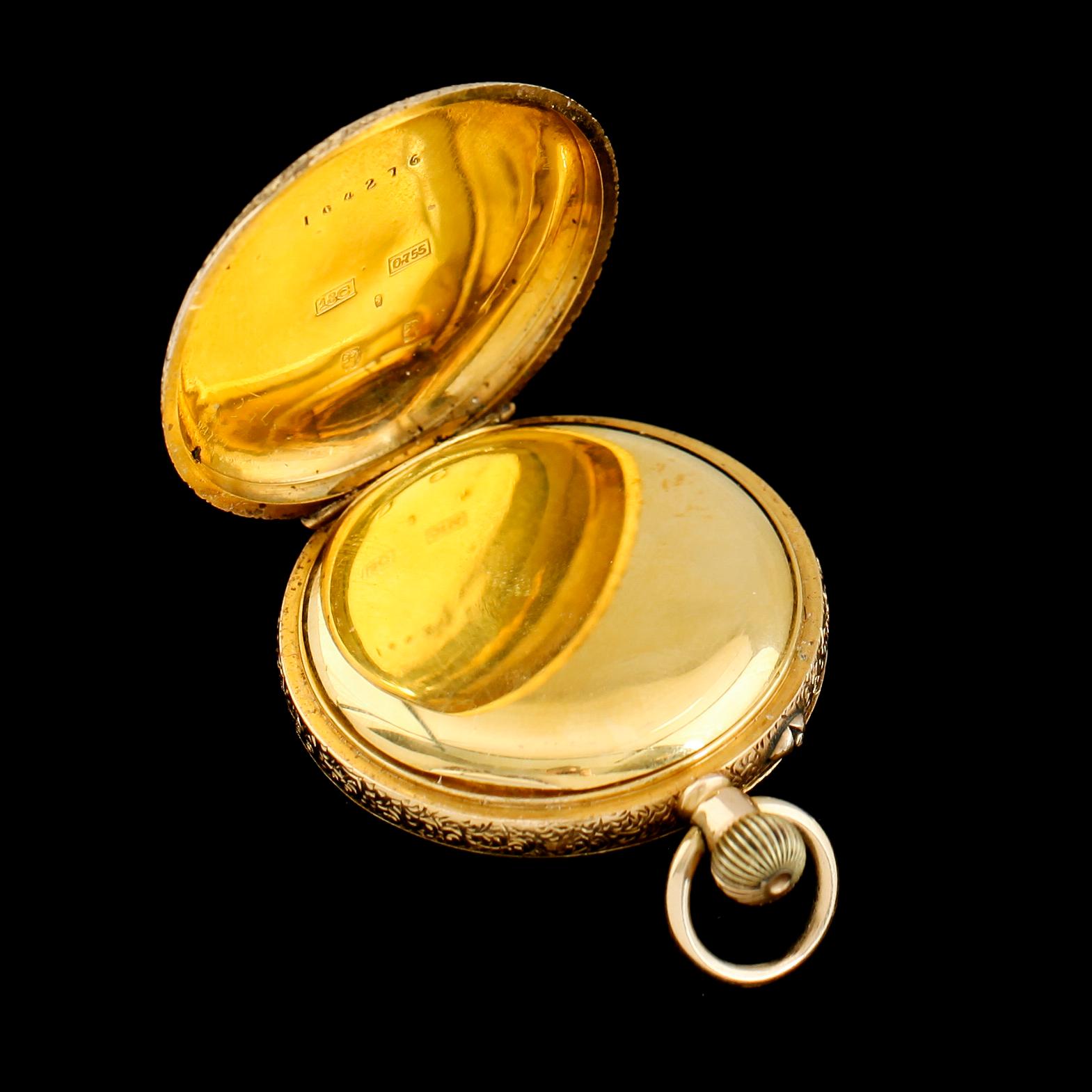 FICKUR, 18K guld, tidigt 1900-tal. Total vikt inklusive urhus ca 38 g.