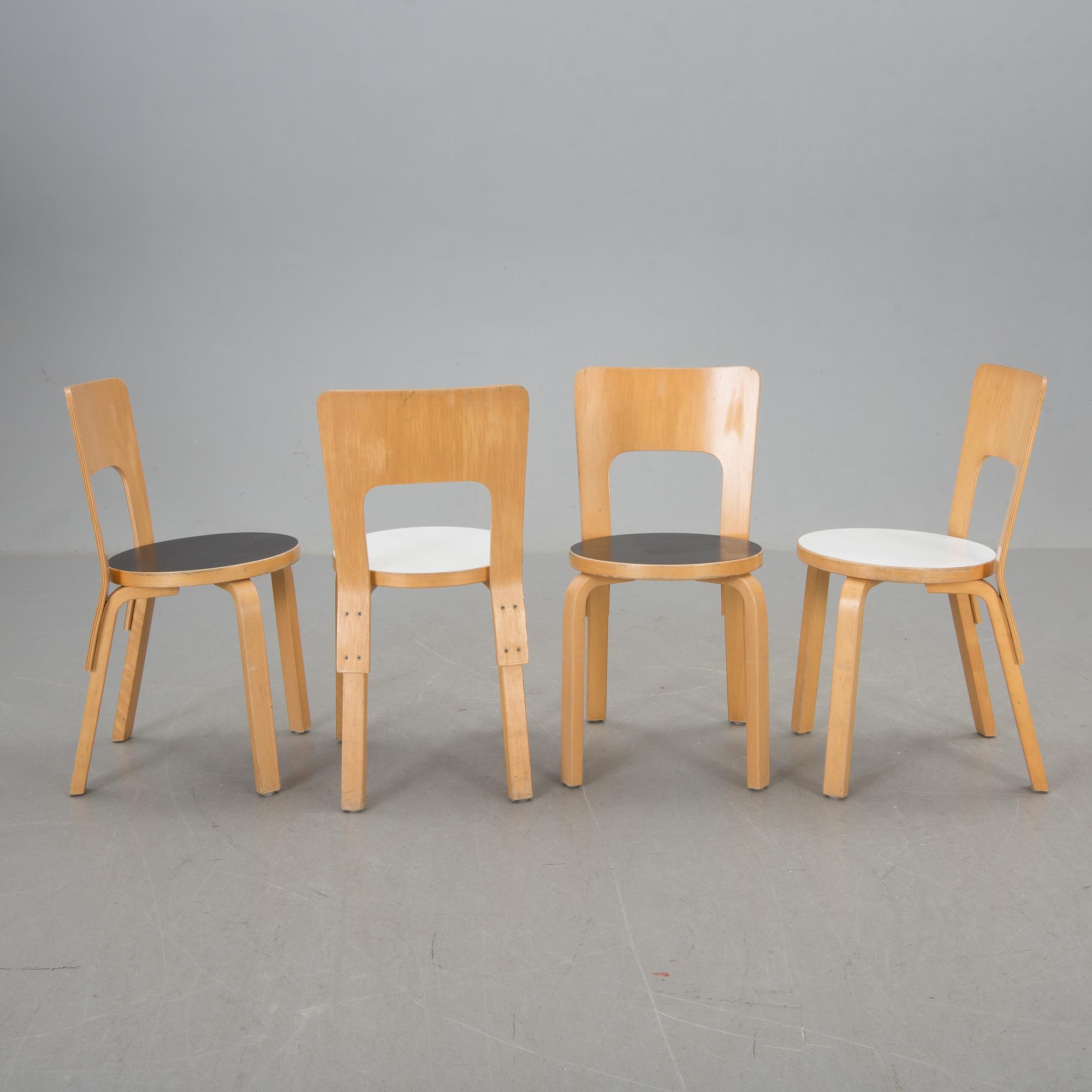 STOLAR, 4 st, Alvar Aalto, modell 66, 1900-talets andra hälft.