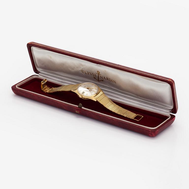 Ulysse Nardin, Jubilé 4000, wristwatch, 34 mm, 18K gold, automatic, plastic crystal.