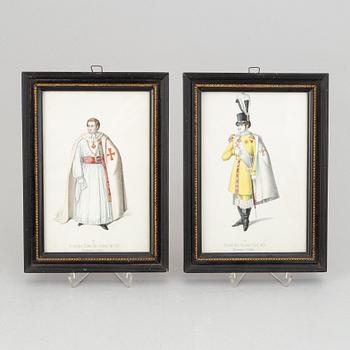 A set of twelwe hand-coloured litographs of Swedish chivalric orders by Adolf Ulrik Schützercrantz.