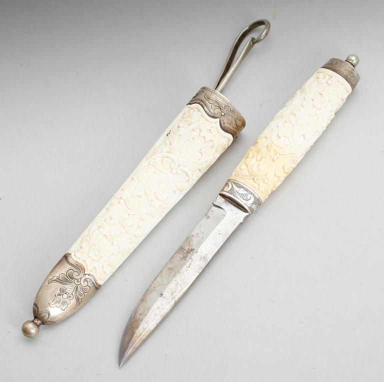 KNIV MED SLIDA, ben och silver, Norge, tidigt 1900-tal.