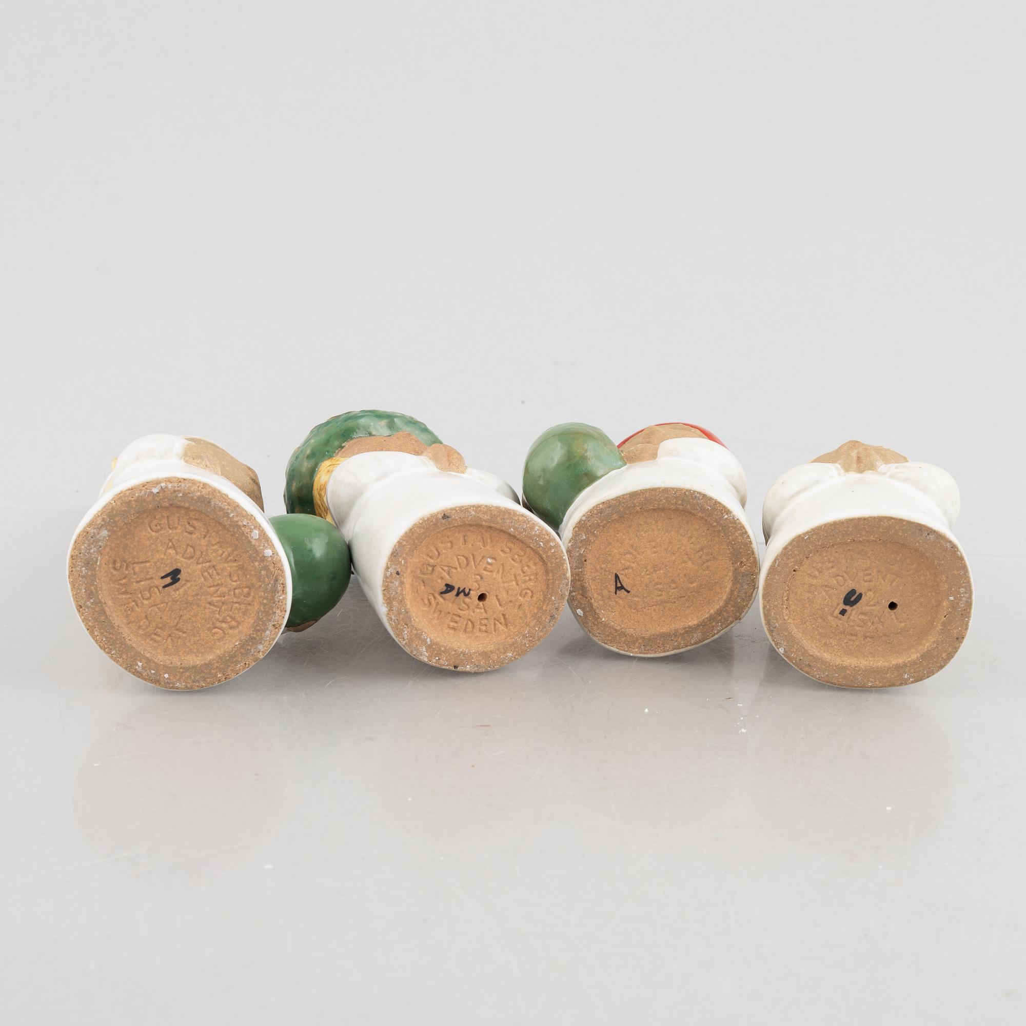 Lisa Larson, figuriner/ljusstakar, 4 st, "Advent", stengods, Gustavsberg.