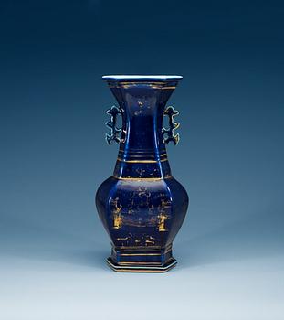 A gilt powder blue vase, Qing dynasty, 18th Century.