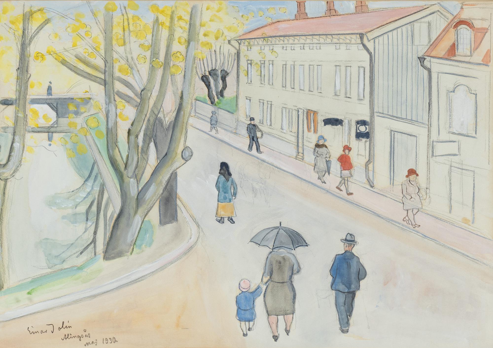 Einar Jolin, akvarell, signerad och daterad Alingsås maj 1930.