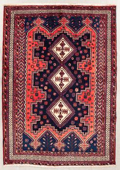 An old Afshar carpet approx 225x165 cm.