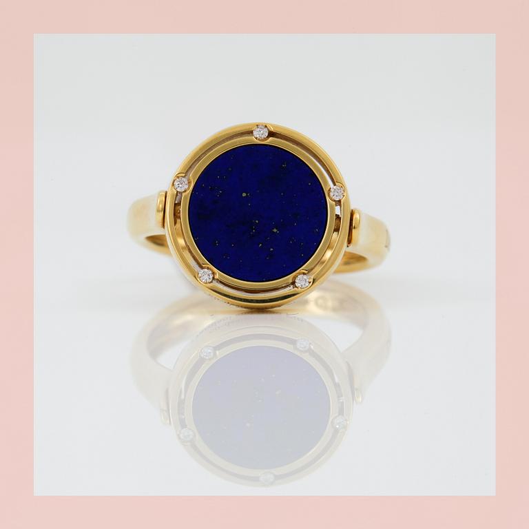 RING, Damiani och Brad Pitt design, Italy. Reversible with Lapis Lazuli, Onys and 10 small diamonds.