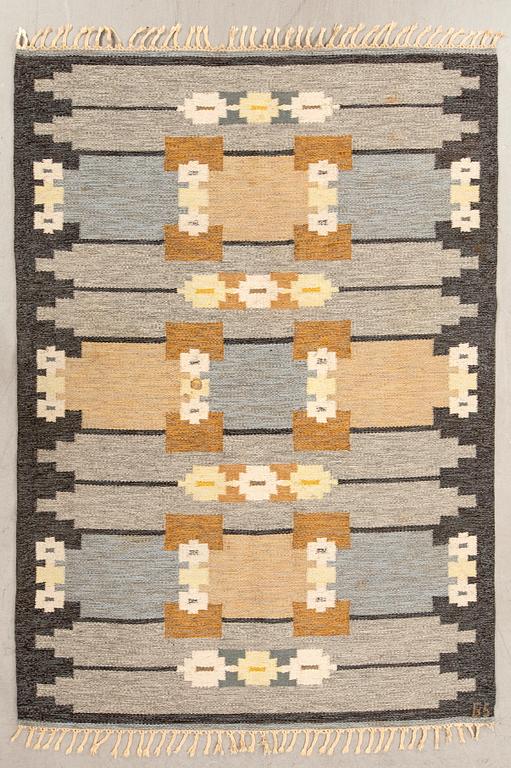 Flat-weave rug signed GS, approximately 233x165 cm.