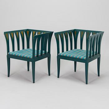 Eliel Saarinen, furniture, 5 pieces, "Blue suite" for Adelta, Finland 1980s.