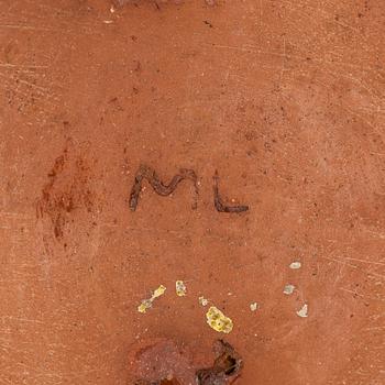 Marita Lybeck, candlestick, red clay, signed ML.