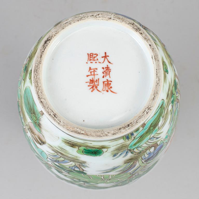 A Chinese famille verte vase, 20th century,