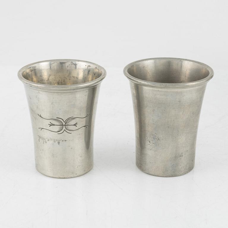 Firma Svenskt Tenn, four pewter beakers, Stockholm 1927, 1928 and 1929.