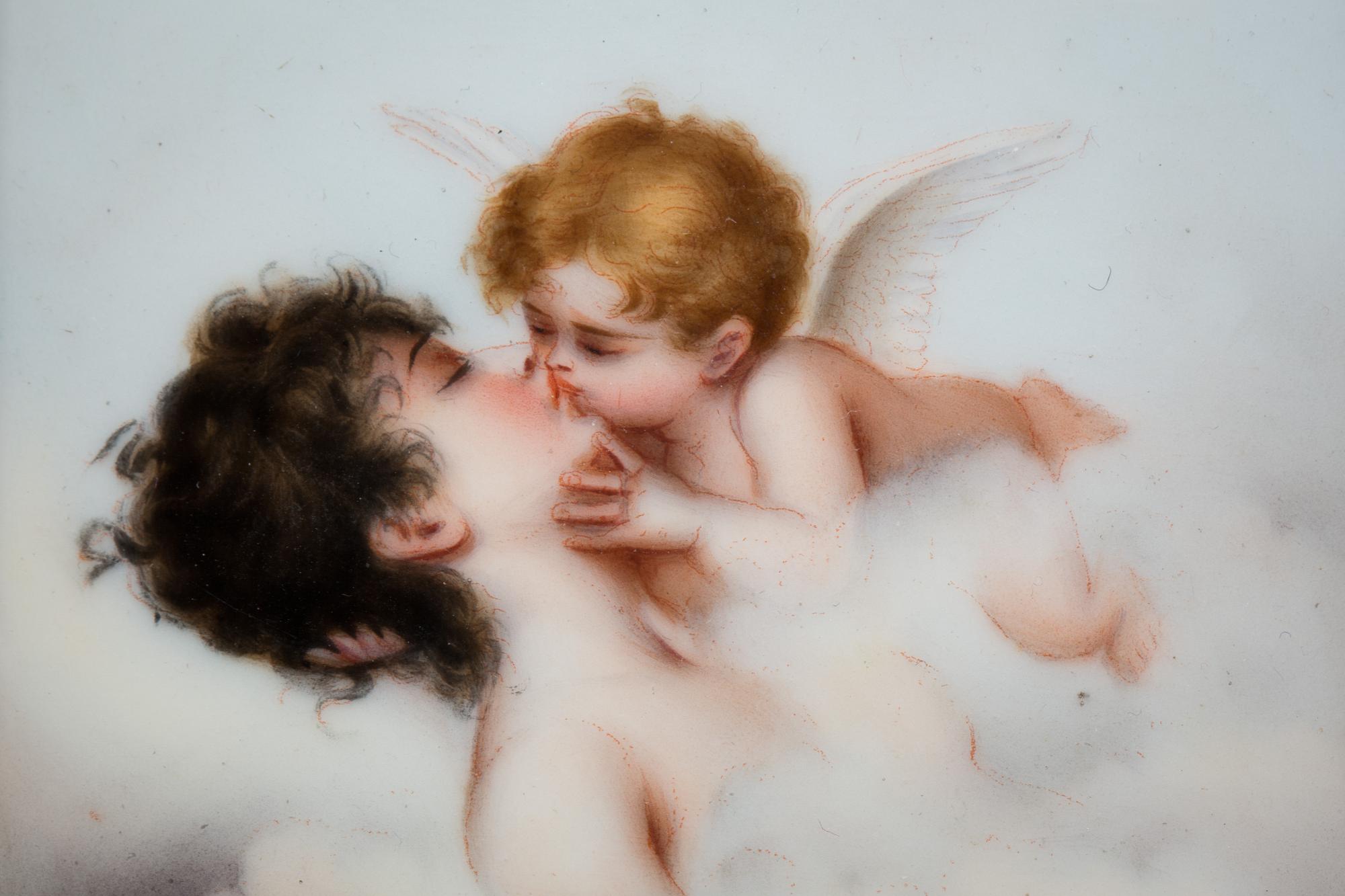 PORSLINSMÅLNING,"Förbjudna kyssen" efter Willem Martes. 1900-talets början.