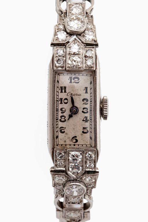 WRISTWATCH Opera, 18k whitegold, old-cut diamonds approx 1 ct, approx 15 x 8 mm, manual.