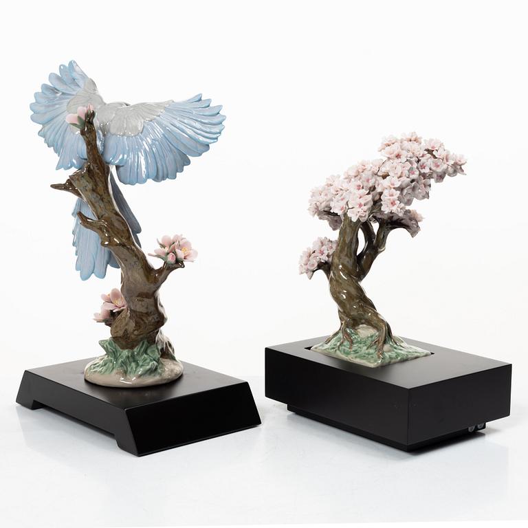Lladró, two figurines, "Warbles for the blossom" and "Blossoming tree", Spain.