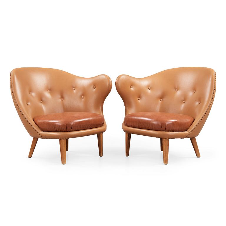 Arne Norell, A pair of Arne Norell 'Tummen/ The Thumb' easy chairs, Gösta Westerbergs Möbler, Stockholm 1950's.