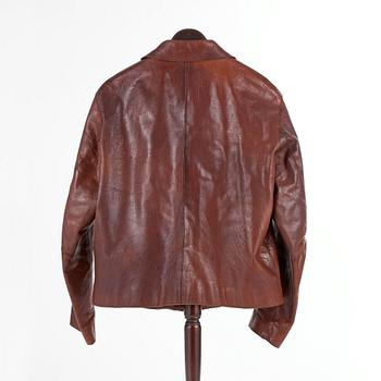 HUGO BOSS, a brown mens leather jacket, size 48.