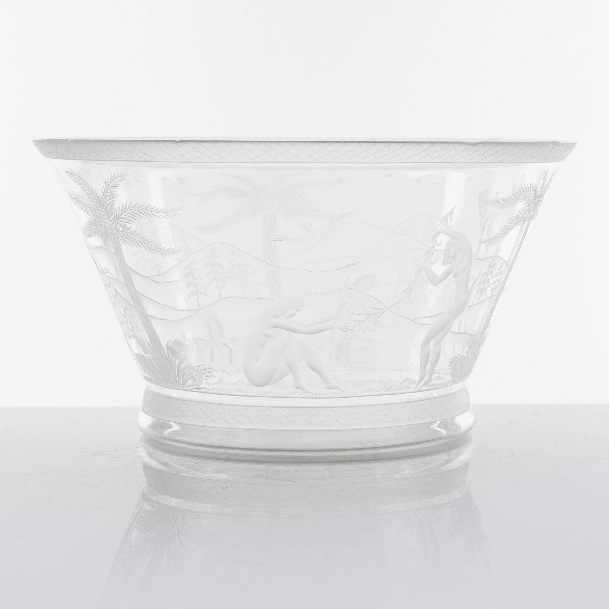 Edward Hald, two glass bowls, Orrefors, 1920's.