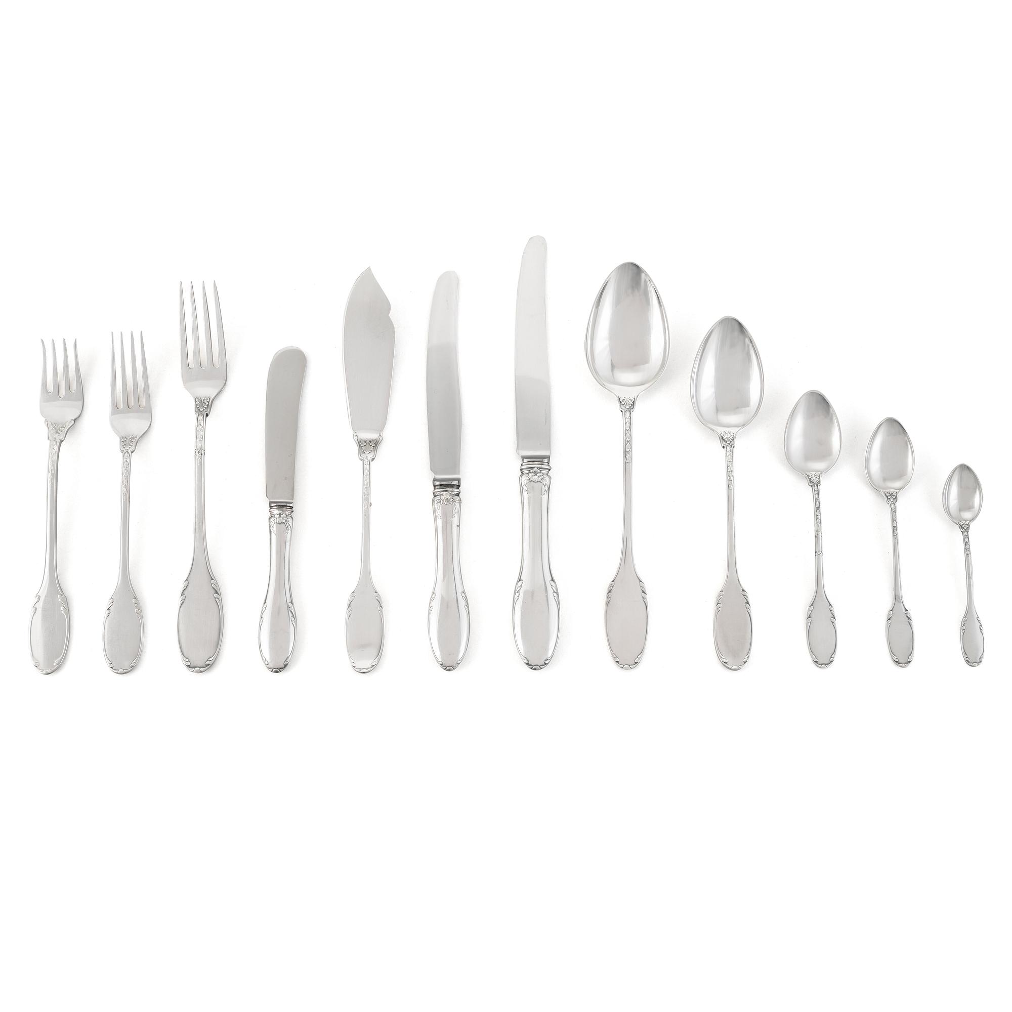 A WA.Bolin 20th Century silver cutlery-set of 137 pieces, Stockholm 1935-1979, Model "F".