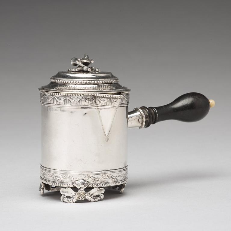 A Swedish 18th century silver milk-jug and cover, mark of Anders Brandt, Norrköping 1787.