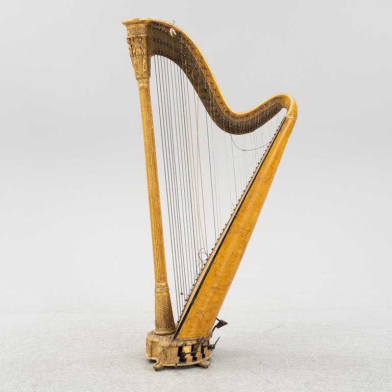 A pedal harp by Jacob & James Erat, London, No 1610, probably made between 1825-1830.