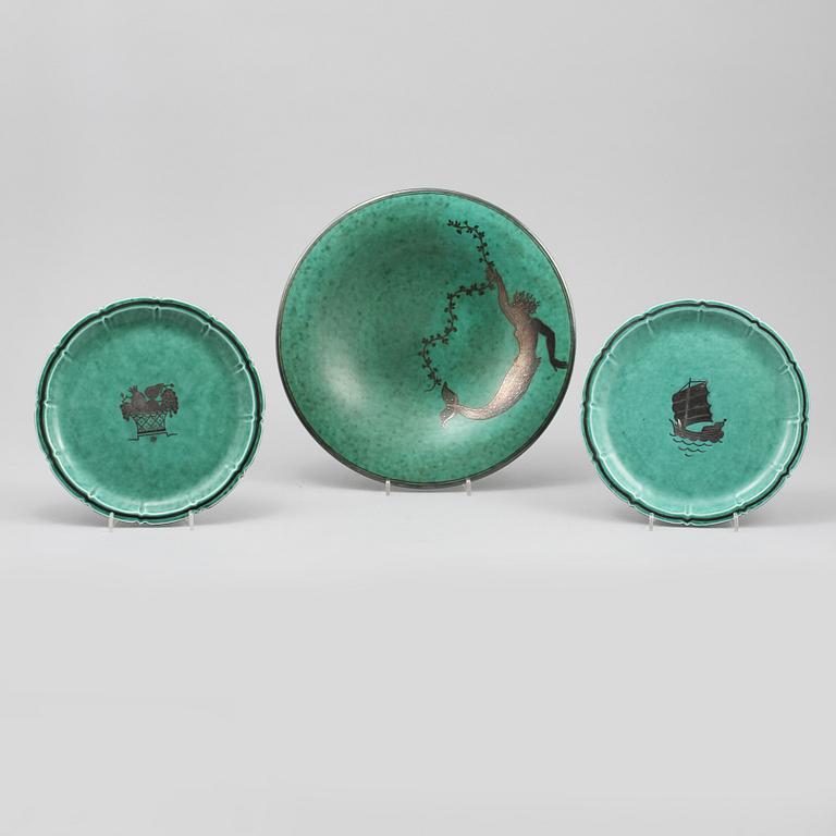 FAT, 3 st, stengods, "Argenta", Wilhelm Kåge, Gustavsberg, omkring 1900-talets mitt.