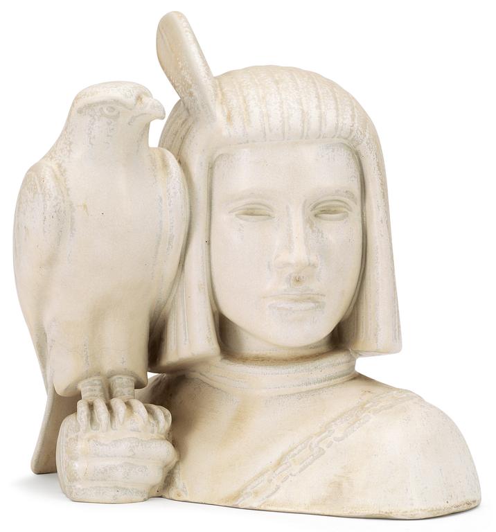 A Gunnar Nylund stoneware sculpture of a falconer, Rörstrand.