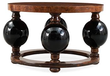 A stained birch and black lacquered sofa table, possibly by Erik 'Klot-Johan' Johansson, Reiners, Mjölby 1940's.