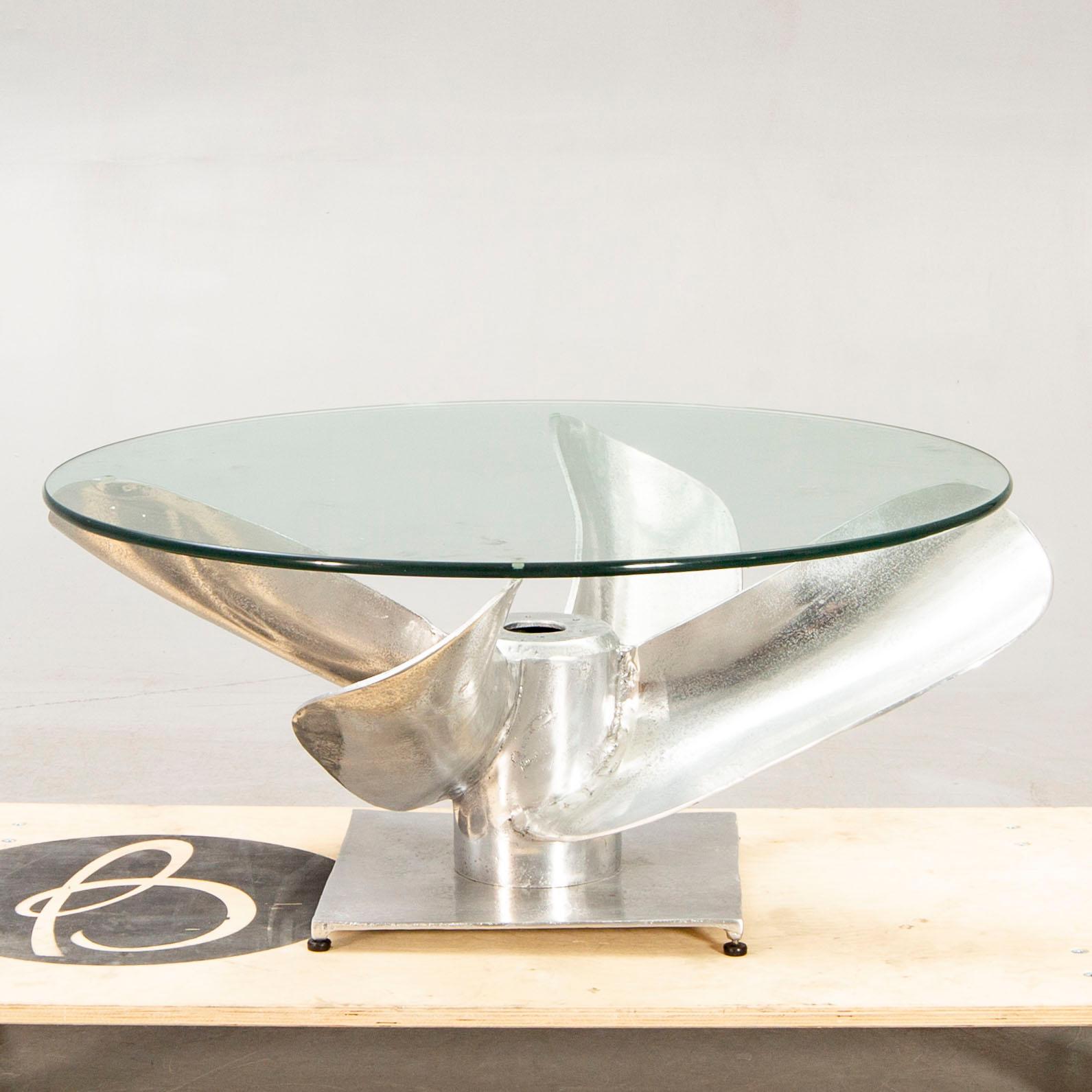 A 21st century aluminium coffee table.