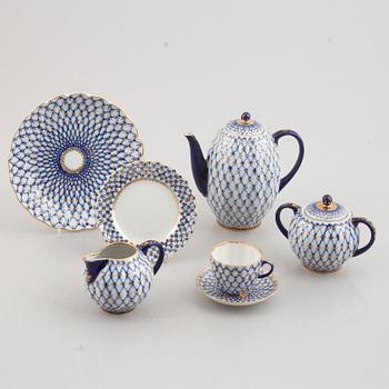 Kaffeservis, 39 delar, porslin, "Cobalt Net", Lomonosov, Sovjetunionen.