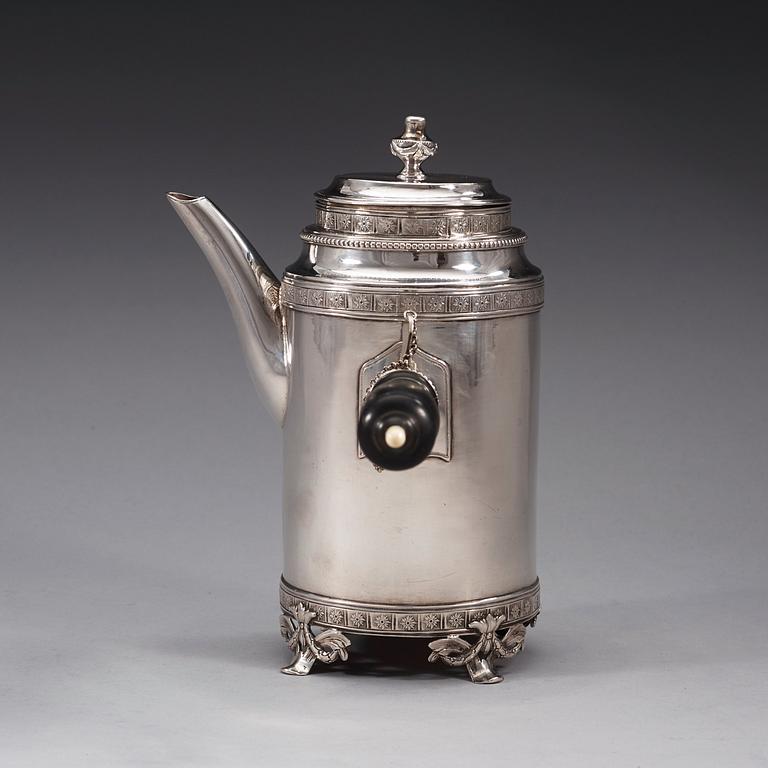 A Swedish 18th century silver coffee-pot, marks of Johan Stras, Stockholm 1782.