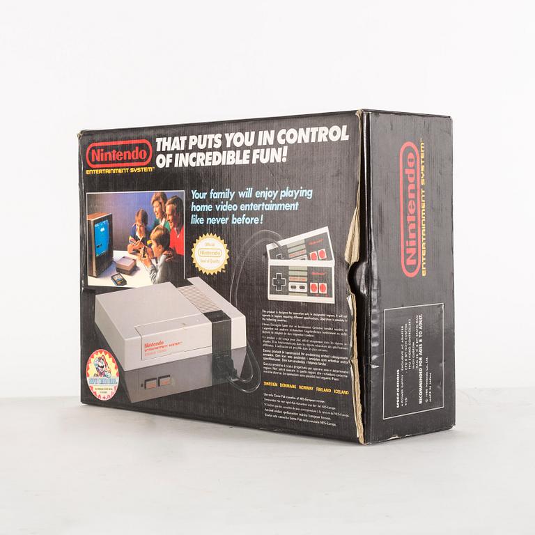 REKLAMSKYLT samt KARTONG, Nintendo 8-bitar, Nintendo 1980-tal.